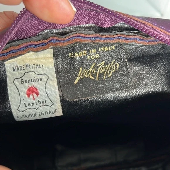 Purple Croc Embossed Leather Made in Italy Shoulder Crossbody Bag - Picture 13 of 14